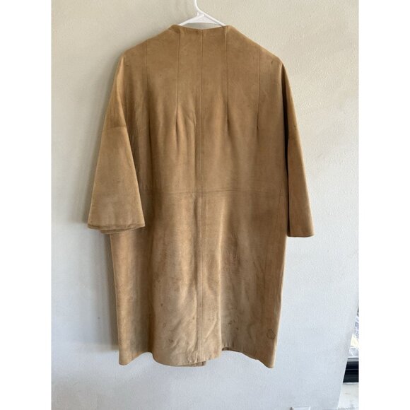 Vintage 70’s Suede Leather Coat Mink Collar XL Chocolate Beige Tan Button Up - Picture 7 of 15